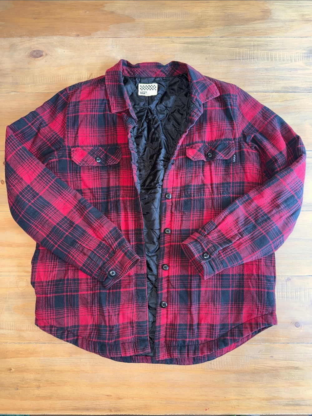 Vans Red and Black Plaid Quilted-Lined Shacket